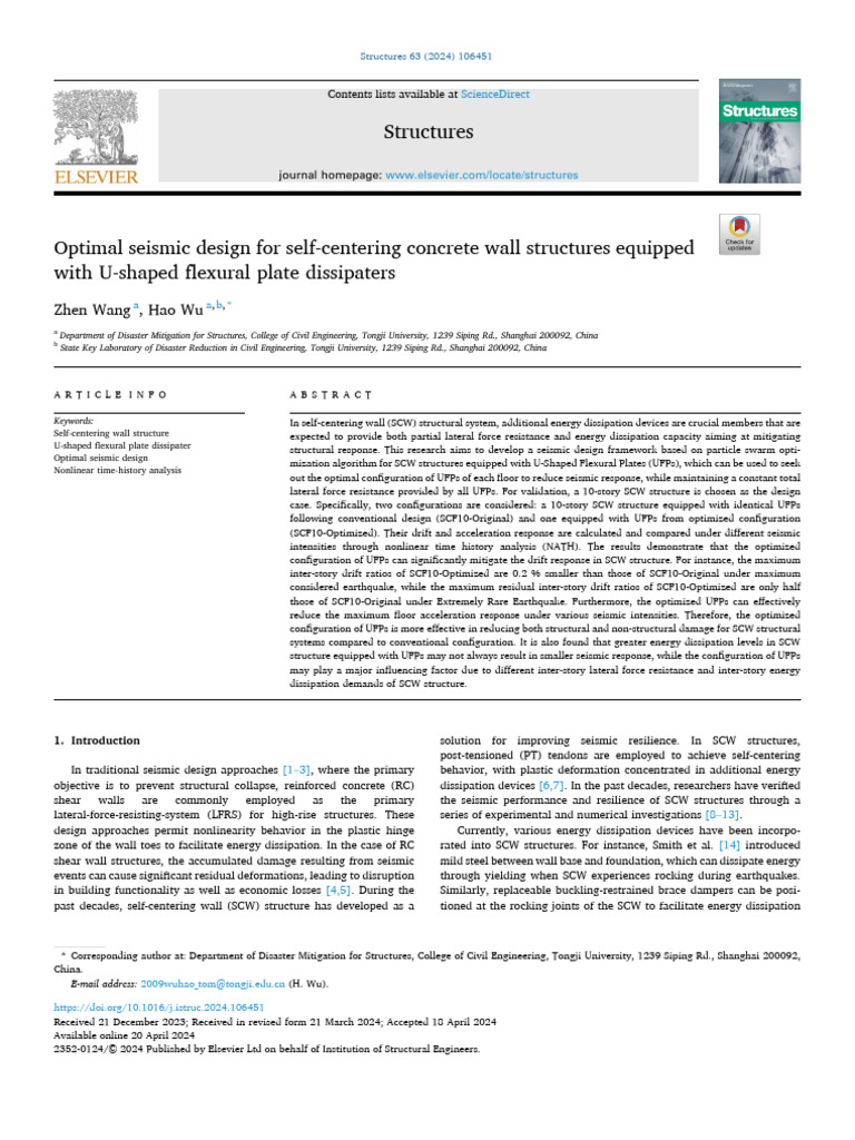 Optimal Seismic Design for Self-centering Concrete Wall Structures ...