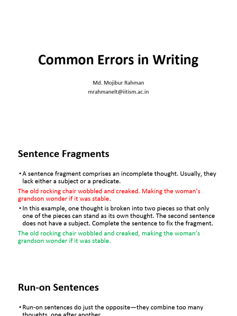 Common Writing Errors Explained | PDF | Grammatical Number | Pronoun
