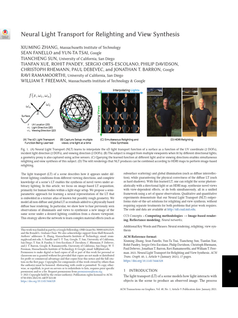 Neural Light Transport For Relighting and View Synthesis | PDF ...