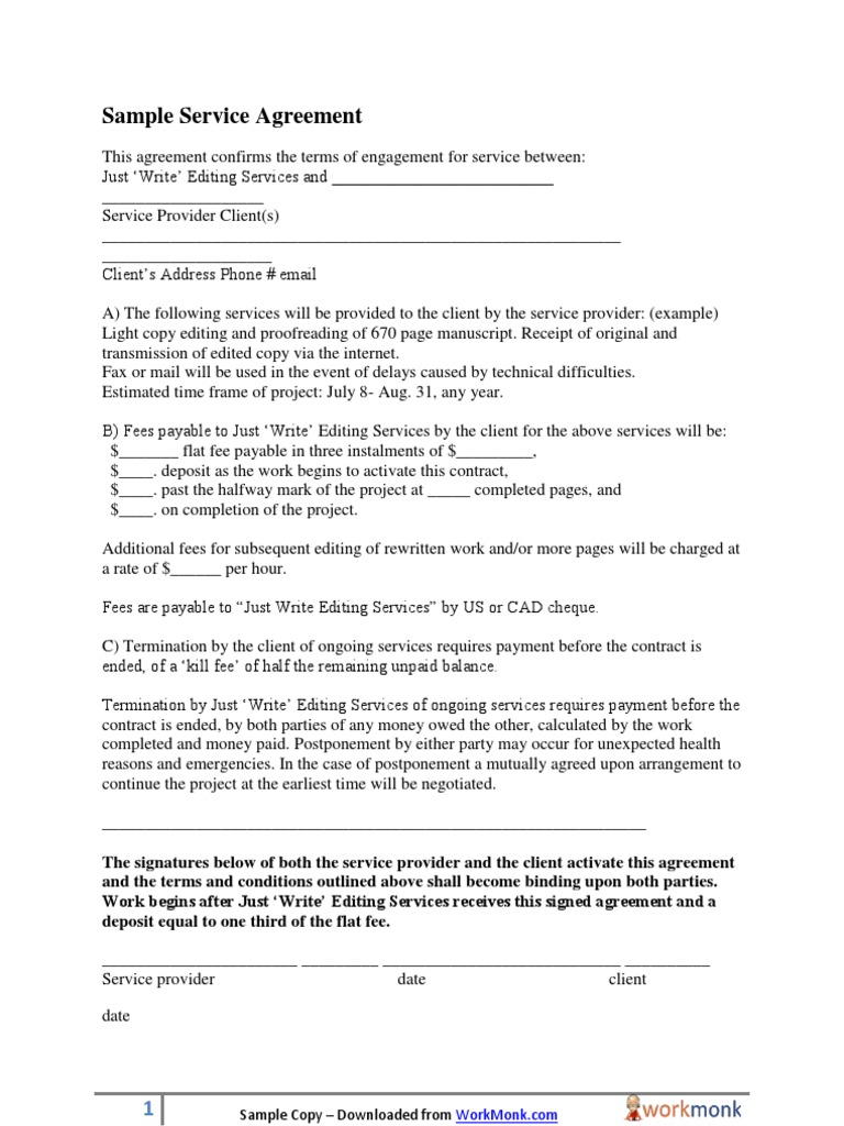 Sample Service Agreement Template  PDF In contract for service agreement template