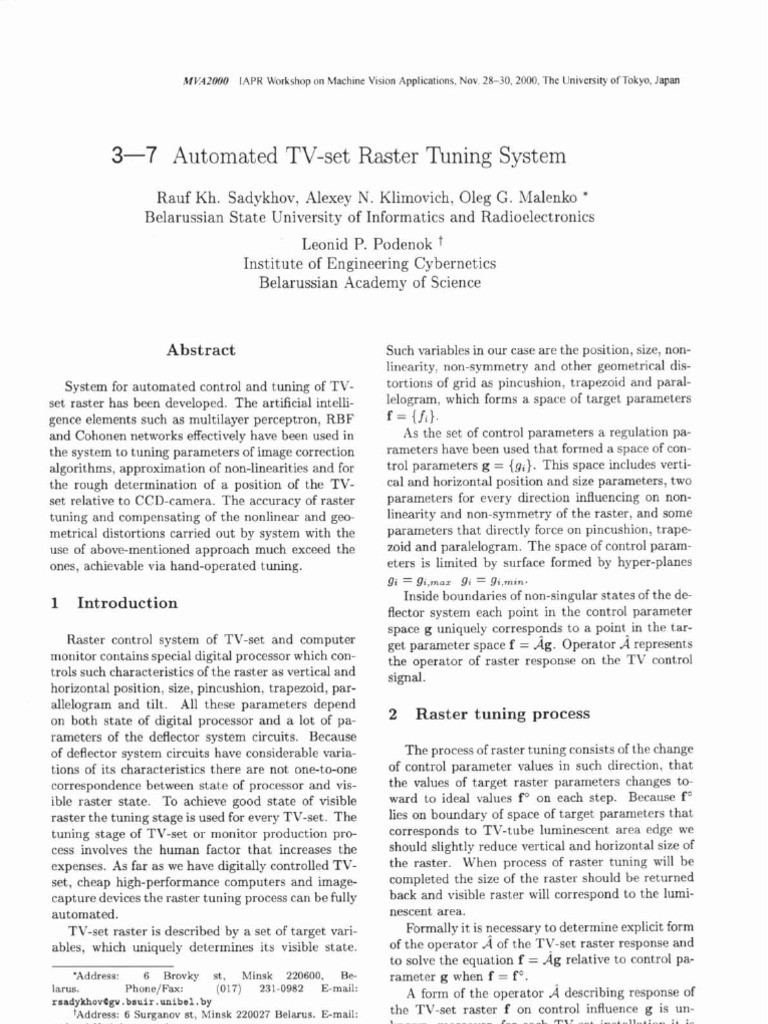 Automated TV-set Raster Tuning System: Workshop On Machine Vision ...