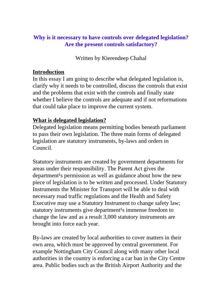 Controls on Delegated Legislation Explained | PDF | Government ...