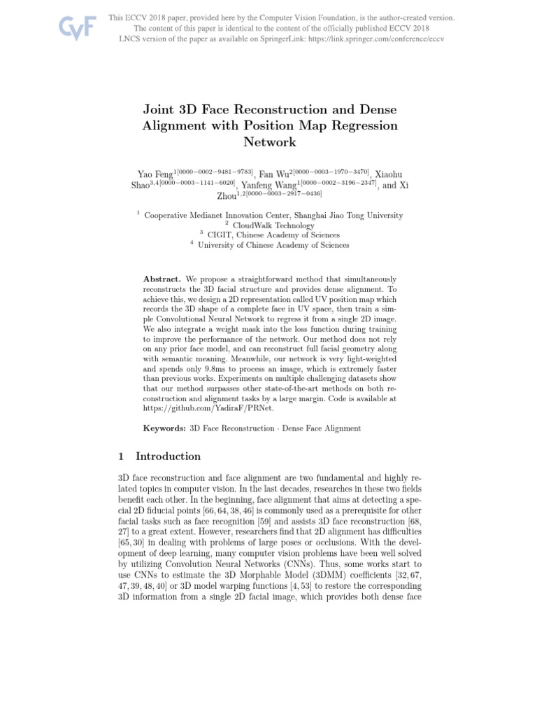 3D Face Reconstruction via UV Position Map | PDF | Applied Mathematics ...