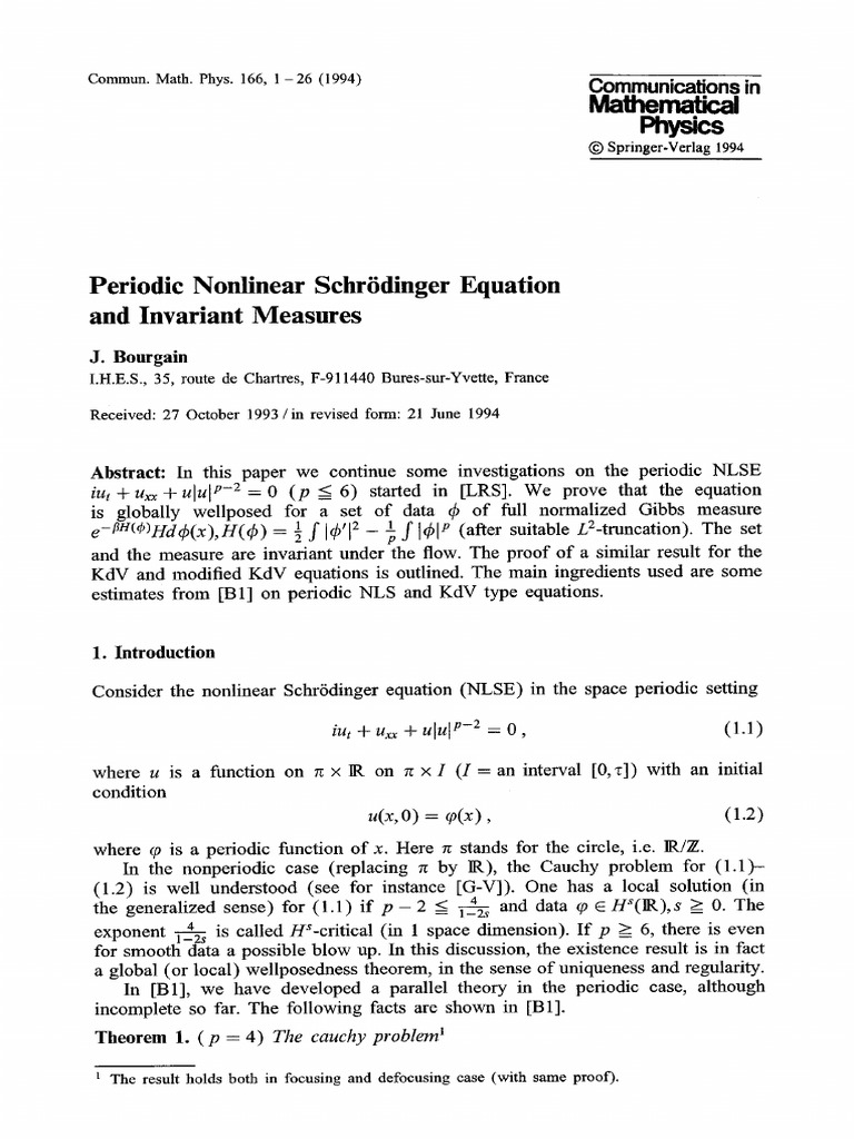 Invariant Measures for Periodic NLSE | PDF | Limit (Mathematics ...
