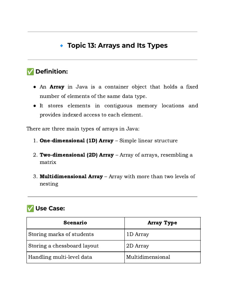 Java Arrays: Types and Operations Guide | PDF | String (Computer ...