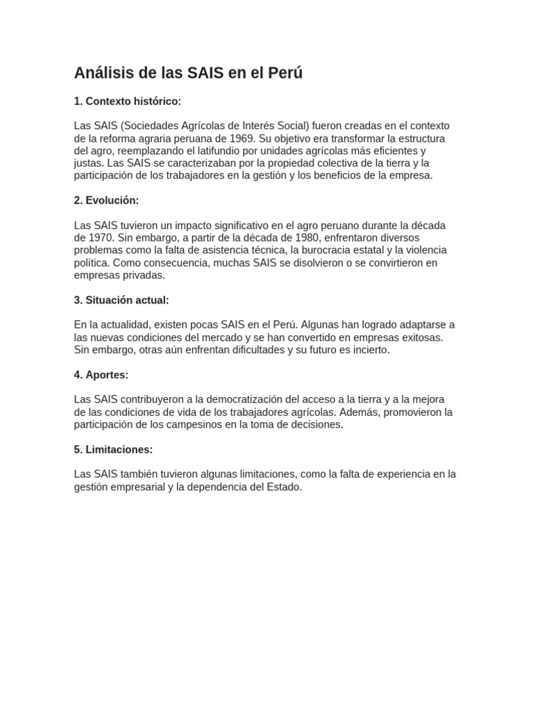 Análisis de las SAIS en el Perú | PDF | Perú | Agricultura