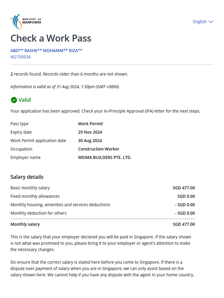 Approved Work Permit Details for Construction Worker | PDF