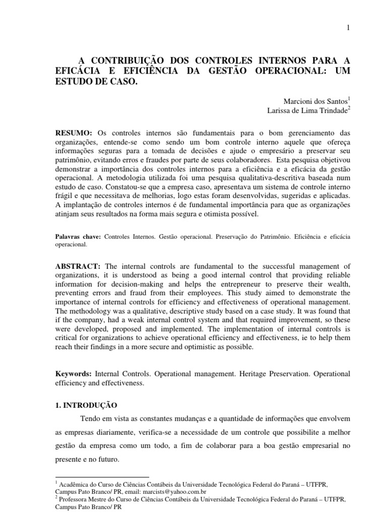 Controles Internos e Gestão Operacional Eficiente | PDF | Auditoria ...