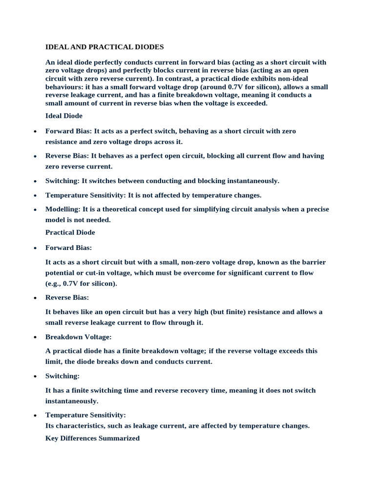 Ideal and Practical Diode | PDF