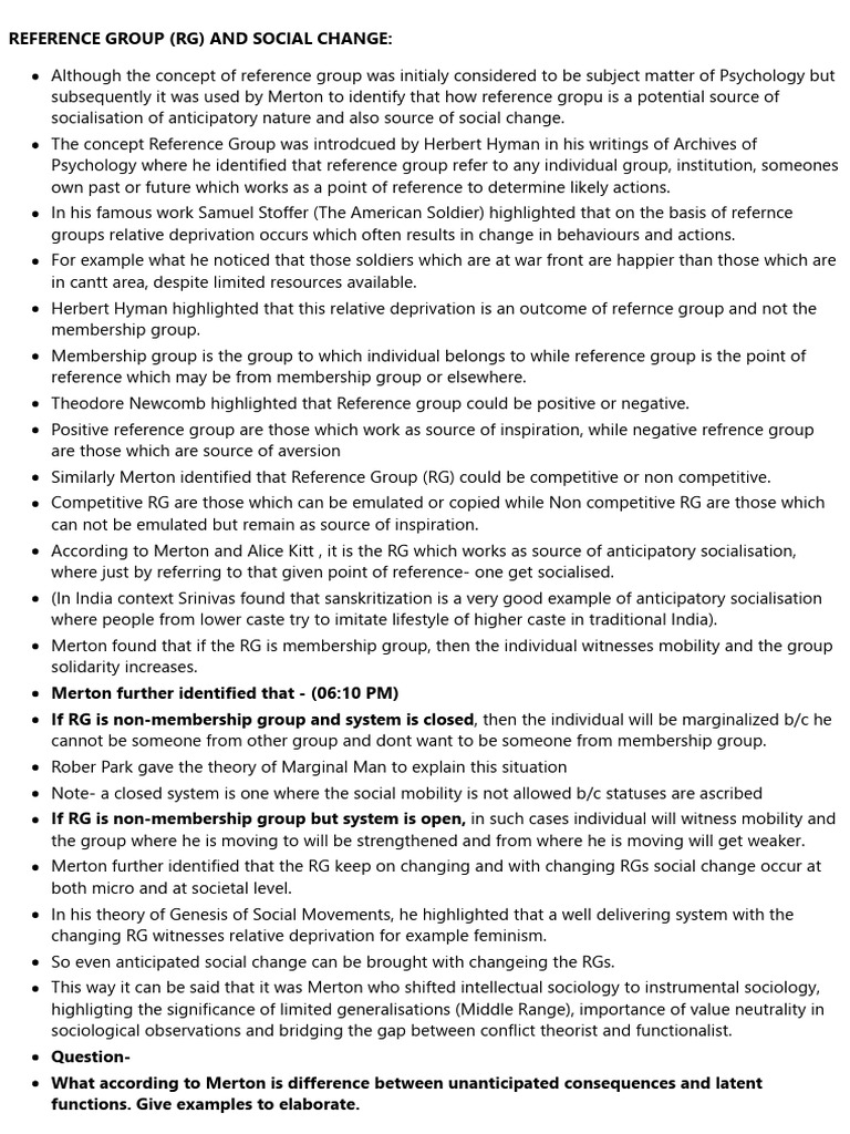Reference Groups and Social Change Explained | PDF | Sociology ...