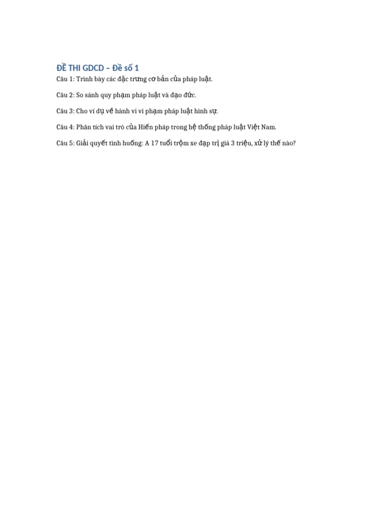 De Thi GDCD 1 | PDF