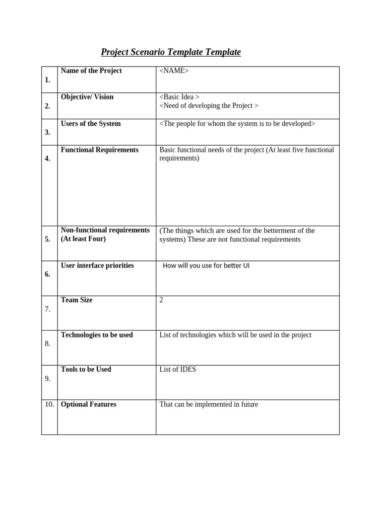 Project Scenario Template Guide | PDF