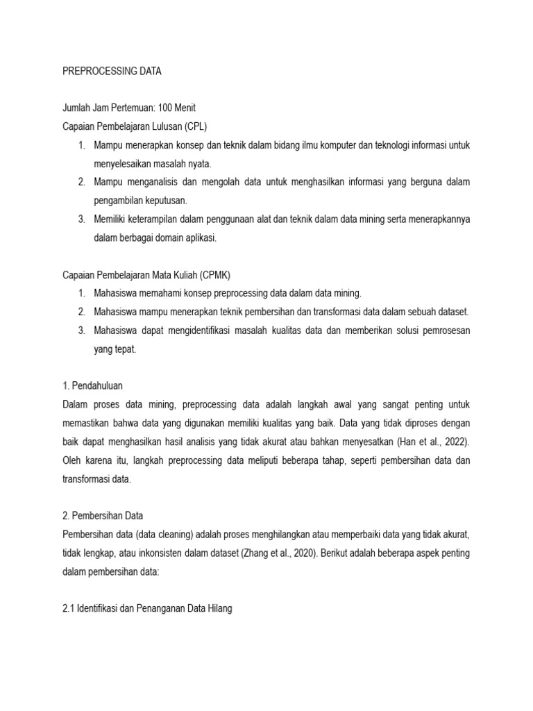Teknik Preprocessing Data untuk Data Mining | PDF