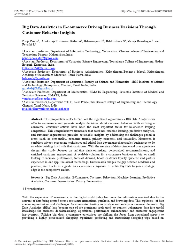 Big Data Analytics for E-commerce Insights | PDF | Analytics | Big Data