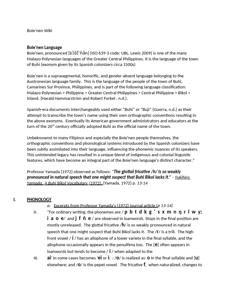 Boie'nen Language Overview and Phonology | PDF | Syllable | Word