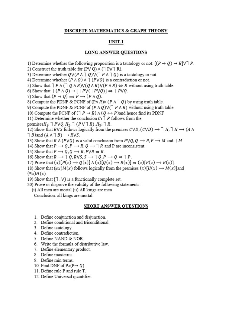 Discrete Mathematics & Graph Theory Exercises | PDF | Contradiction ...