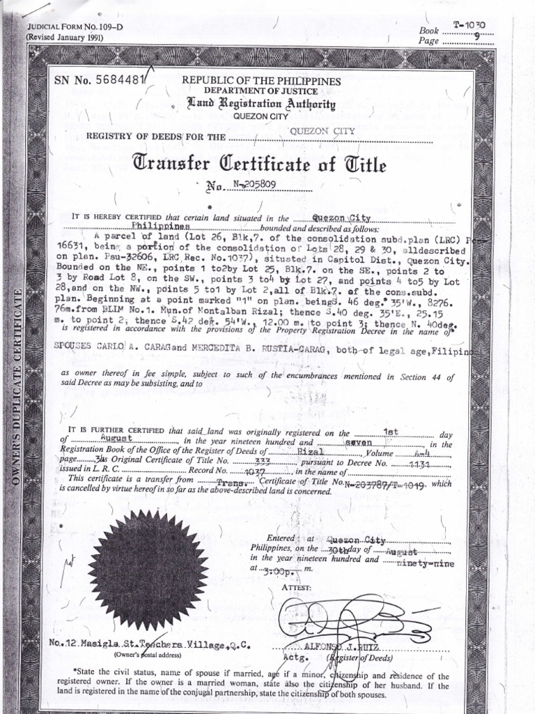 Land Title Certification Document | PDF