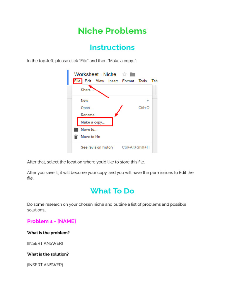 Worksheet - Niche Problems | PDF
