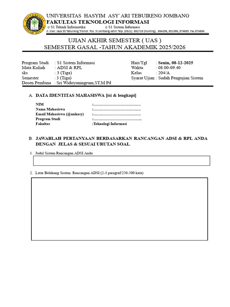 Template Jawaban UAS ADSI-RPL - SI 3A | PDF