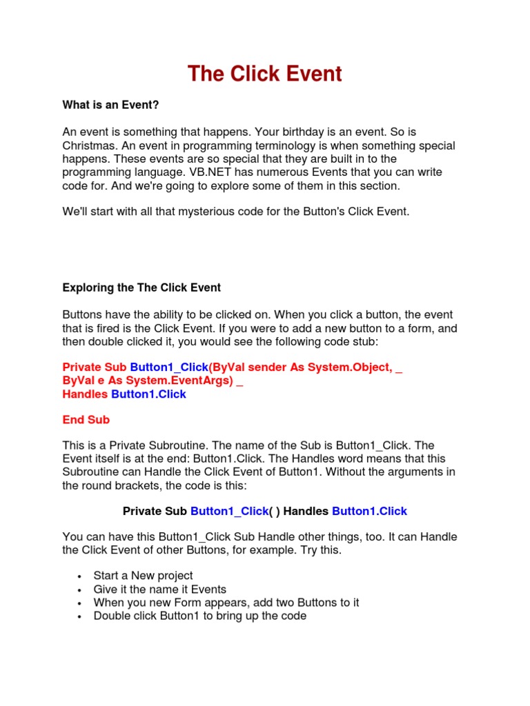 Understanding Click Events in VB.NET | PDF | Parameter (Computer ...