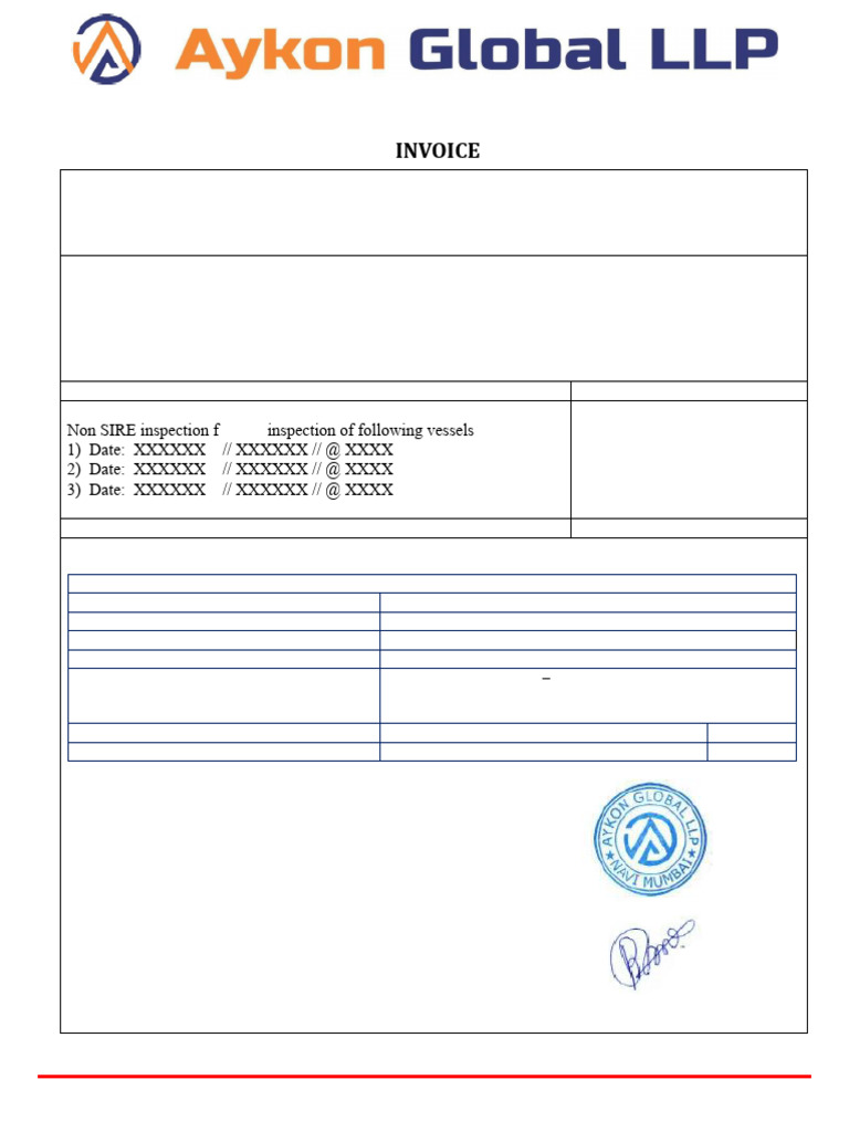 Aykon Global Invoice for Inspection Fees | PDF