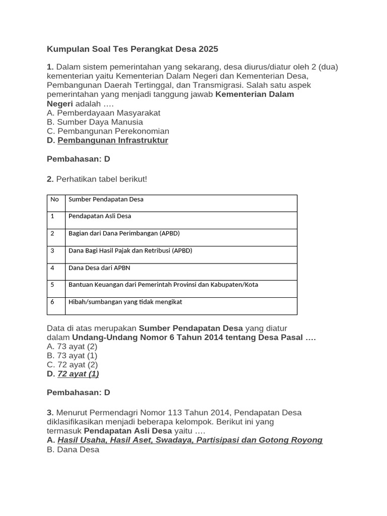 Soal Tes Perangkat Desa 2025 | PDF