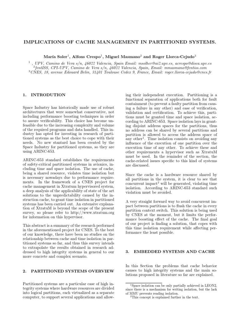 Cache Management in Partitioned Systems | PDF | Cpu Cache | Computer ...