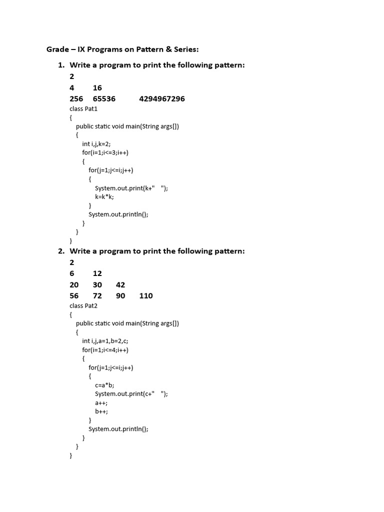 Java Programs for Patterns and Series | PDF | Computer Programming ...