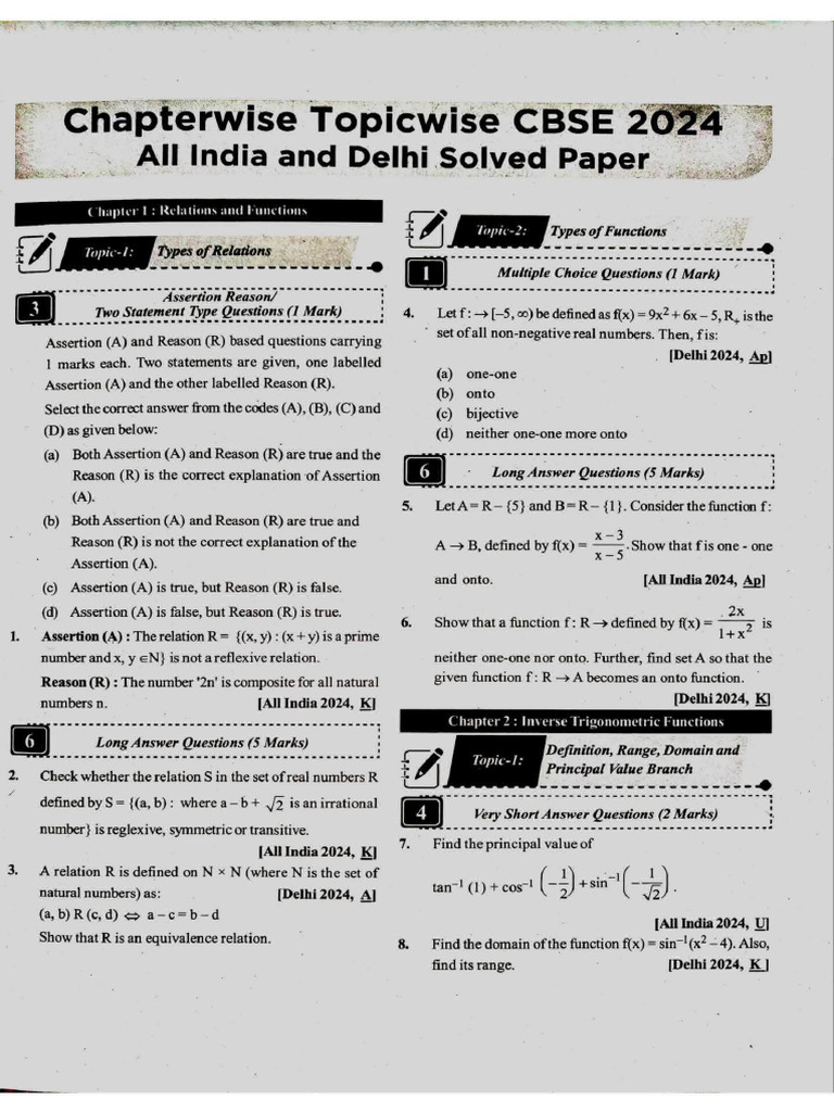 Maths 2024 Paper | PDF | Function (Mathematics) | Matrix (Mathematics)