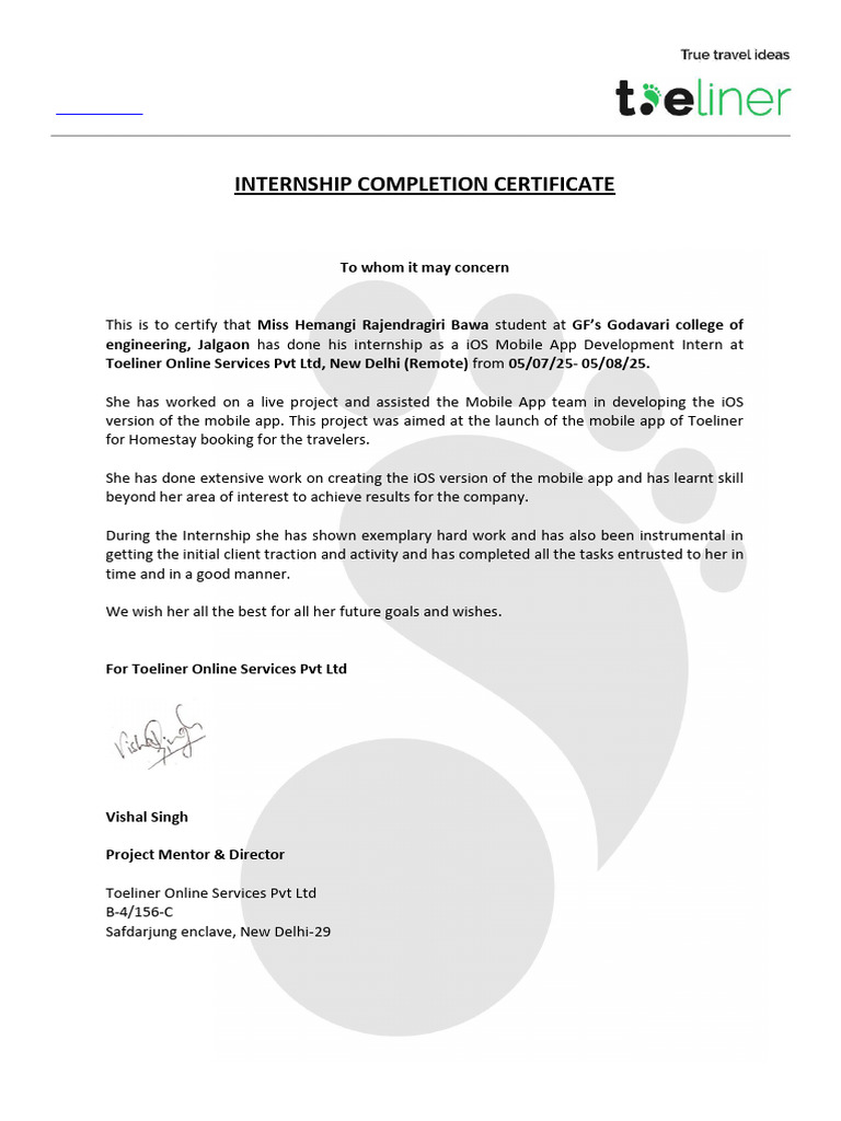 Internship Completion Certificate Shivam | PDF