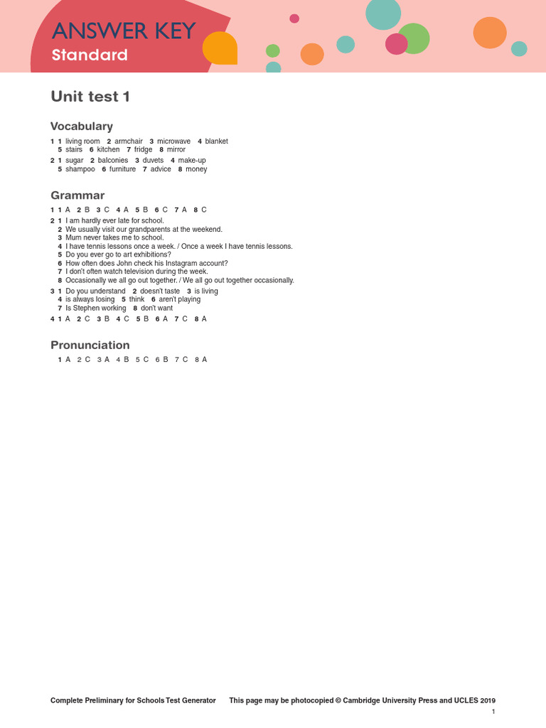 PFS UT U1 Answer Key | PDF