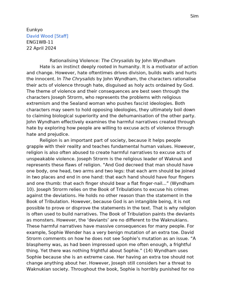 Violence and Hate in The Chrysalids | PDF | Violence
