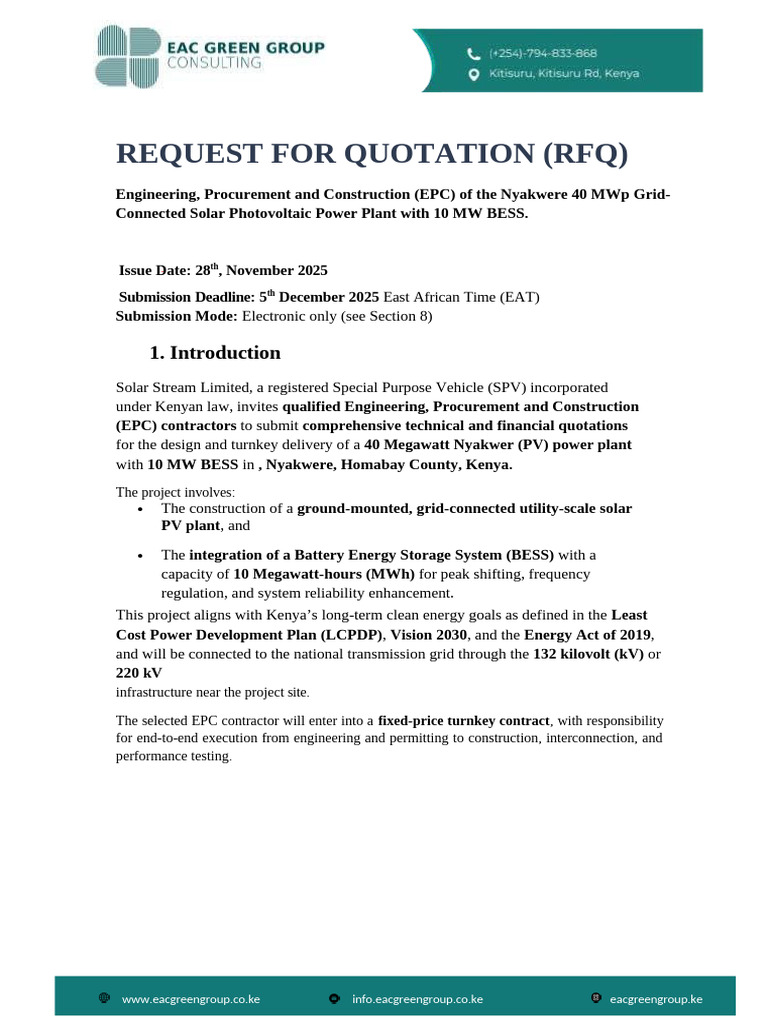 RFQ for 40MW Solar Plant in Kenya | PDF | Photovoltaic System ...