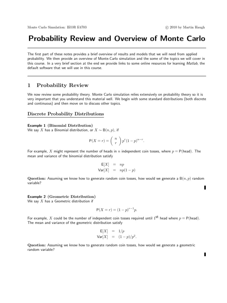 Probability Review and Overview of Monte Carlo | PDF
