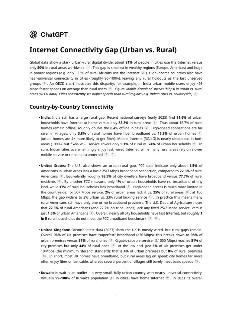 Urban-Rural Internet Connectivity Gap | PDF
