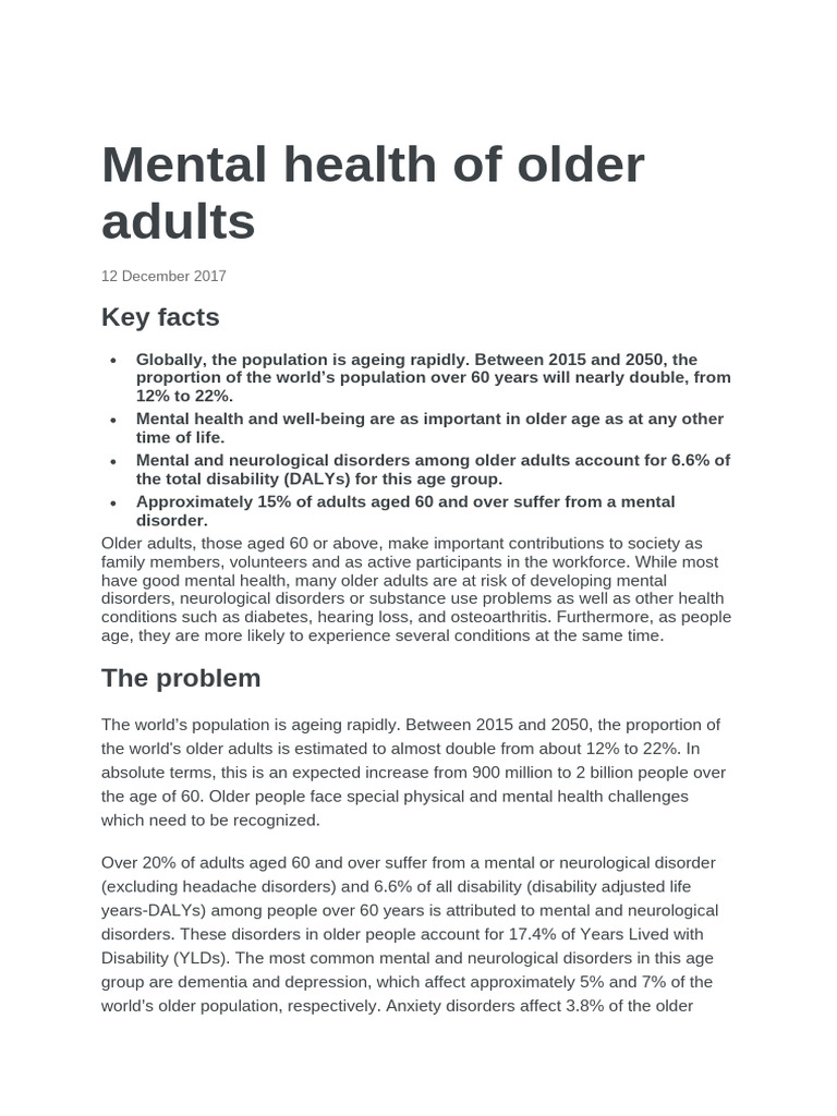 Mental Health Challenges in Older Adults | PDF | Dementia | Major ...