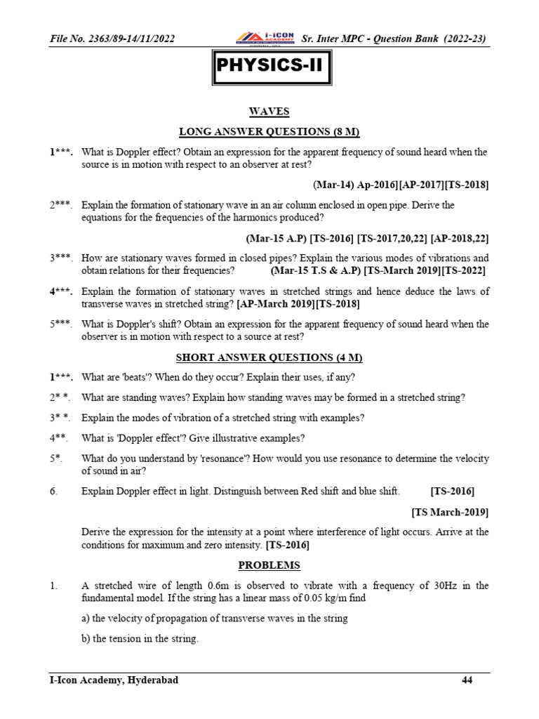 2nd Year MPC Imp Questions | PDF | Photoelectric Effect | Capacitance