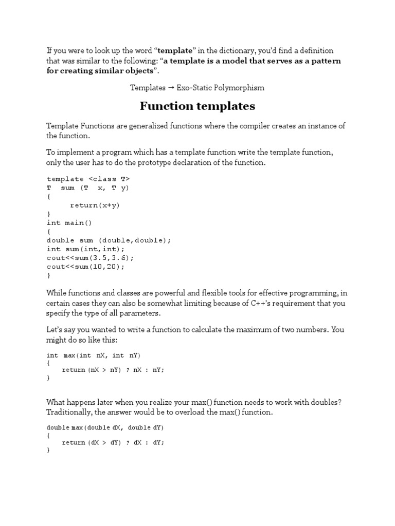 Function Templates For Creating Similar Objects" PDF Subroutine C++