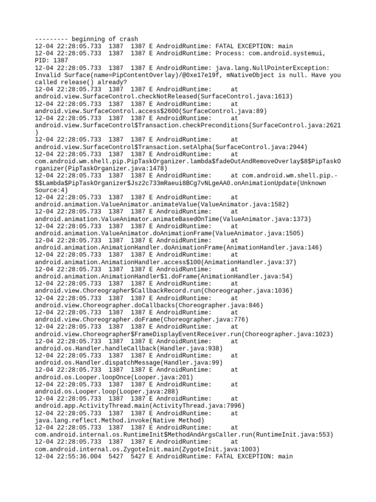 Android Runtime Crash Log Analysis | PDF | Software | Computer Engineering