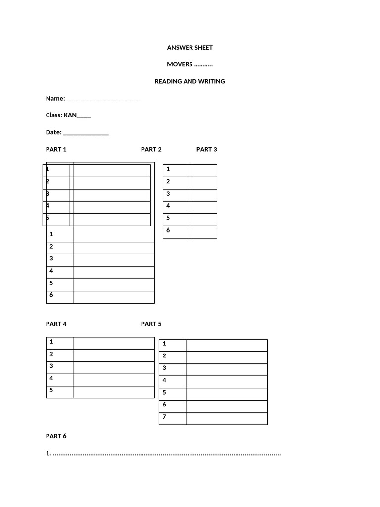 Reading and Writing Answer Sheet | PDF