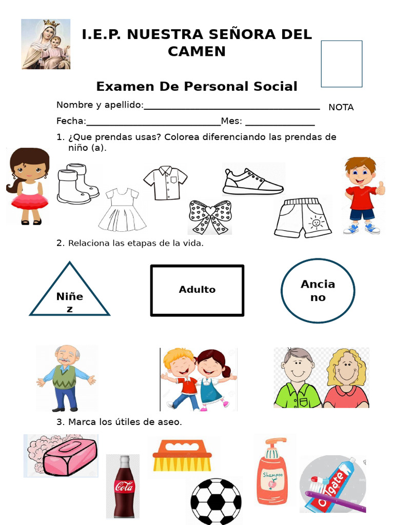 I.E.P. Nuestra Señora Del Camen: Examen de Personal Social | PDF