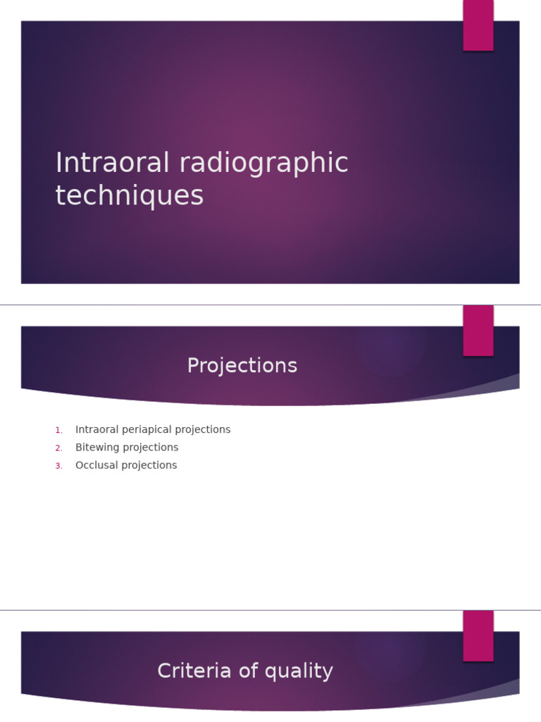 Intraoral Radiographic Techniques Guide | PDF | Dentistry Branches ...