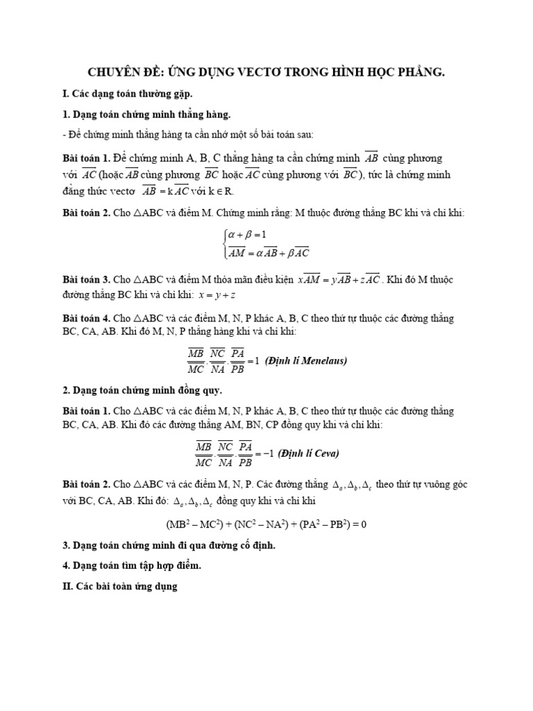 Chuyen de Ung Dung Vector Trong Giải Toán Hình Học Phẳng | PDF