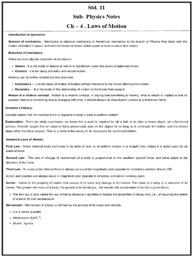 Physics CH - 4 Notes | PDF