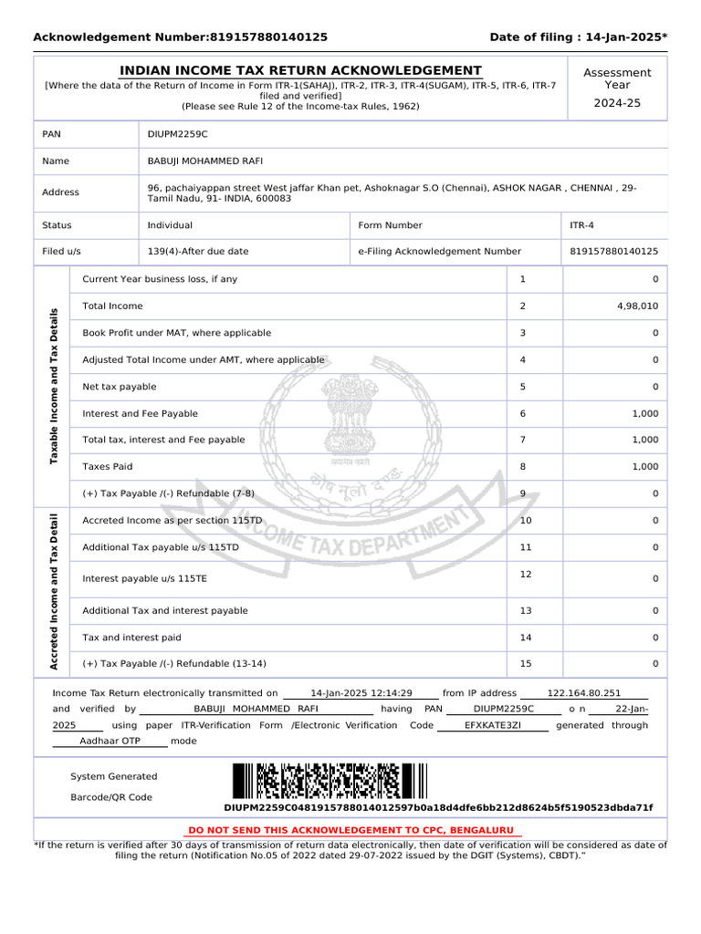 PDF - 819157880140125 RAFI ITRV | PDF | Taxes | Government Finances