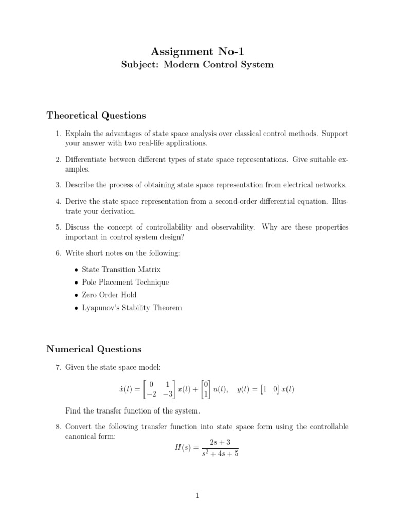 Modern Control System Assignment Guide | PDF | Optimal Control ...