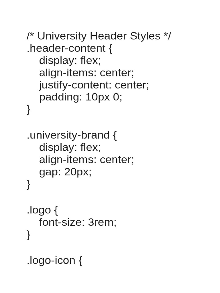 University Header Styles CSS Guide | PDF