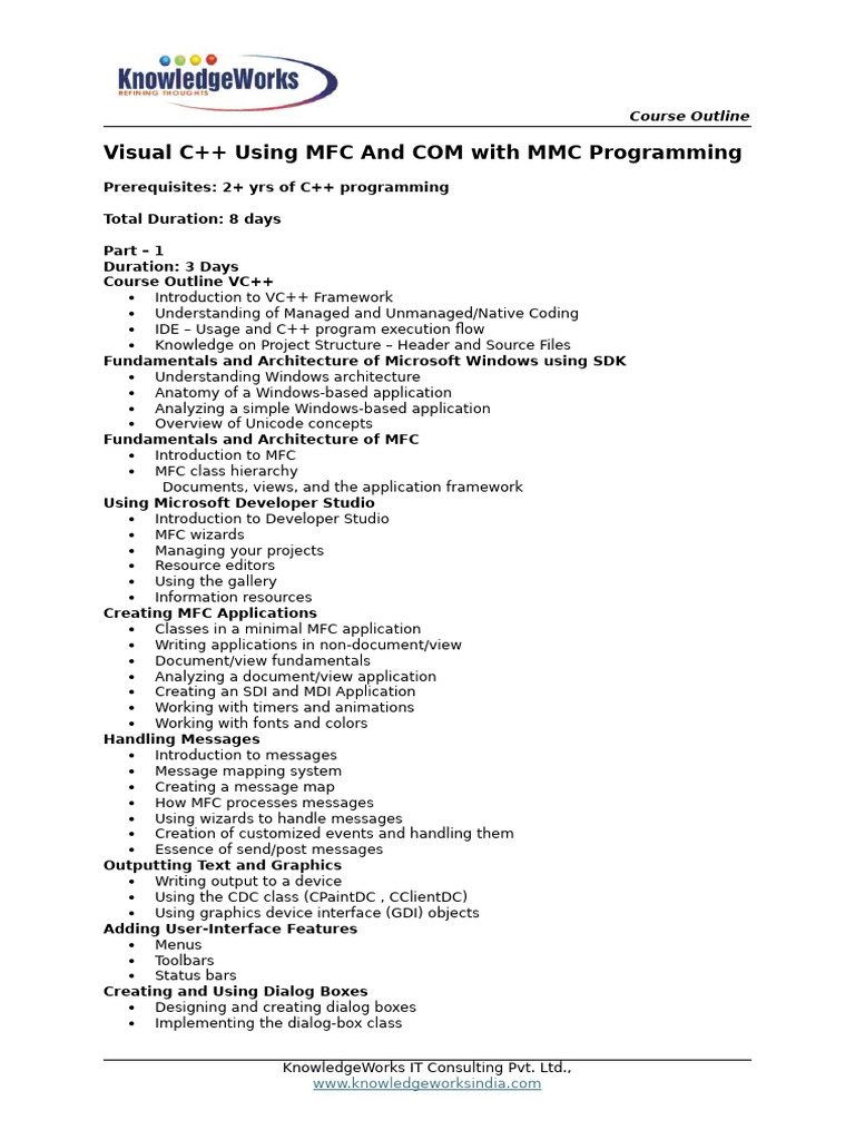 Course Outline - Visual C++ Using MFC and COM With MMC Programming ...
