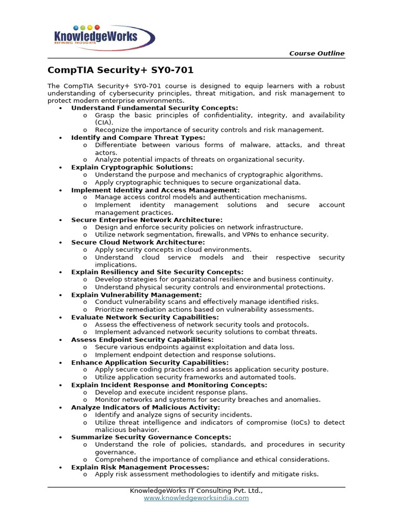 CompTIA Security+ SY0-701 Course Outline | PDF | Security | Computer ...