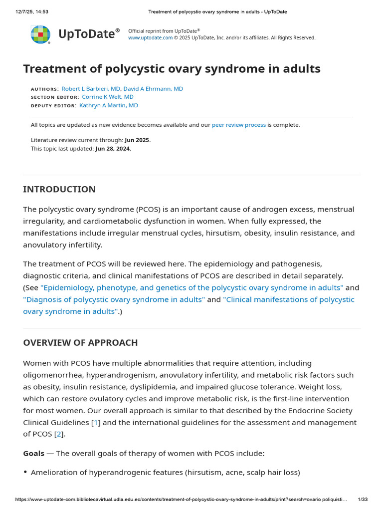 Treatment of Polycystic Ovary Syndrome in Adults - UpToDate | PDF ...